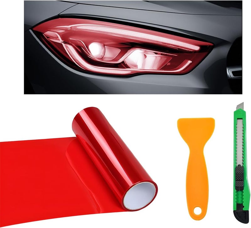 KVAEY Car Light Tint Film, 12×48 Inch Tint Vinyl Wrap Film Roll with Squeegee and Cutter, Self-Adhesive Film Sticker for Car Headlights Tail Lights Fog Lights, Car Accessories - Image 1